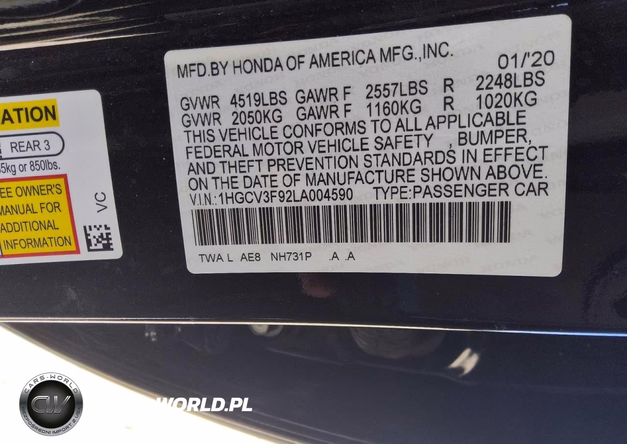 2020 Honda Accord Touring Hybrid VIN:1HGCV3F92LA004590 - 12