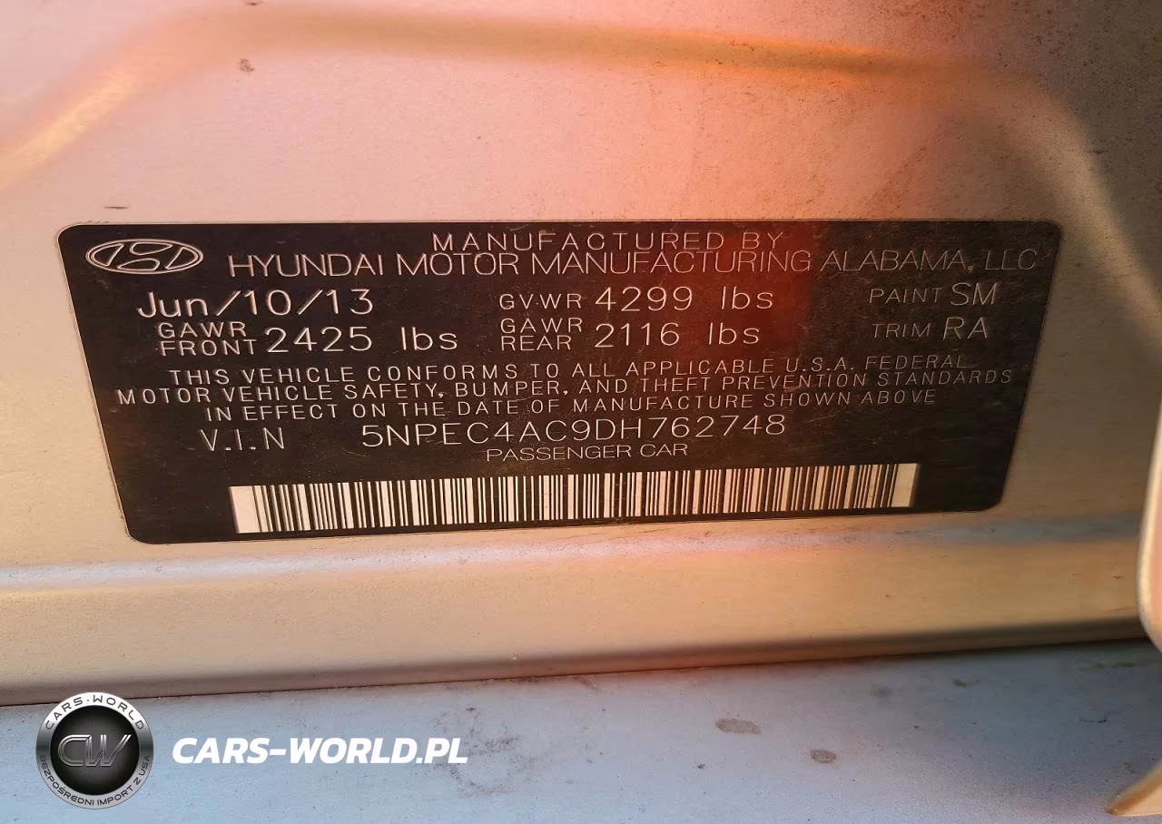 2013 Hyundai Sonata Se VIN:5NPEC4AC9DH762748 - 12