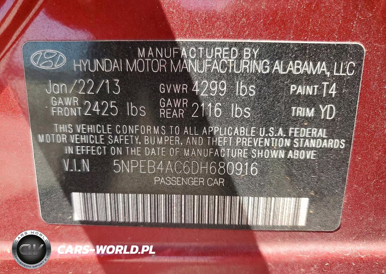 2013 Hyundai Sonata Gls VIN:5NPEB4AC6DH680916 - 13