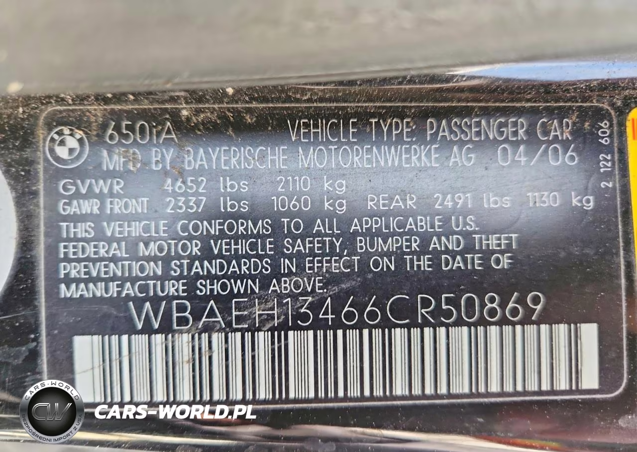 2006 BMW 650 I VIN:WBAEH13466CR50869 - 12