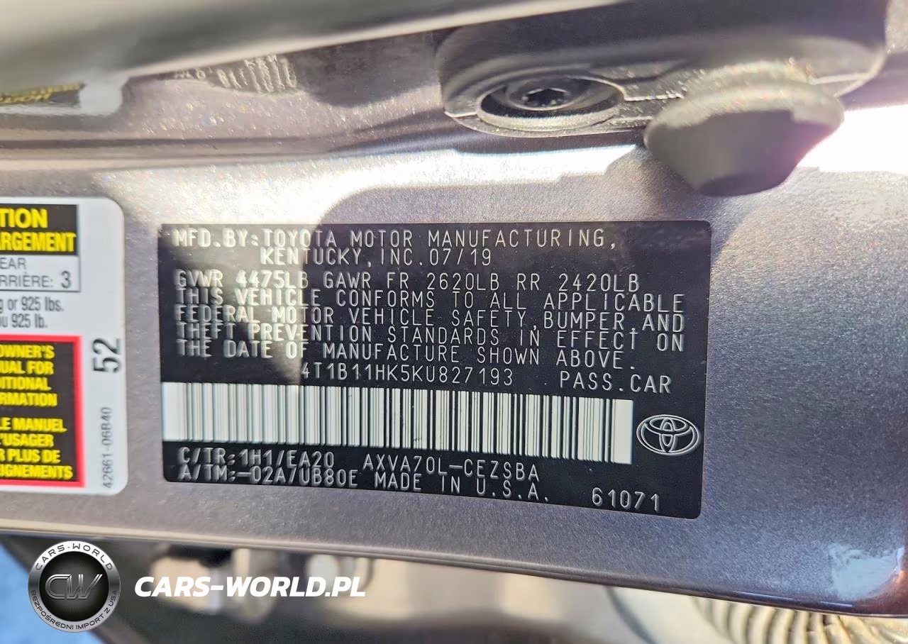 2019 Toyota Camry Se VIN:4T1B11HK5KU827193 - 12