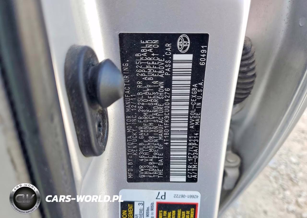2012 Toyota Camry Hybrid Xle VIN:4T1BD1FK9CU004276 - 12
