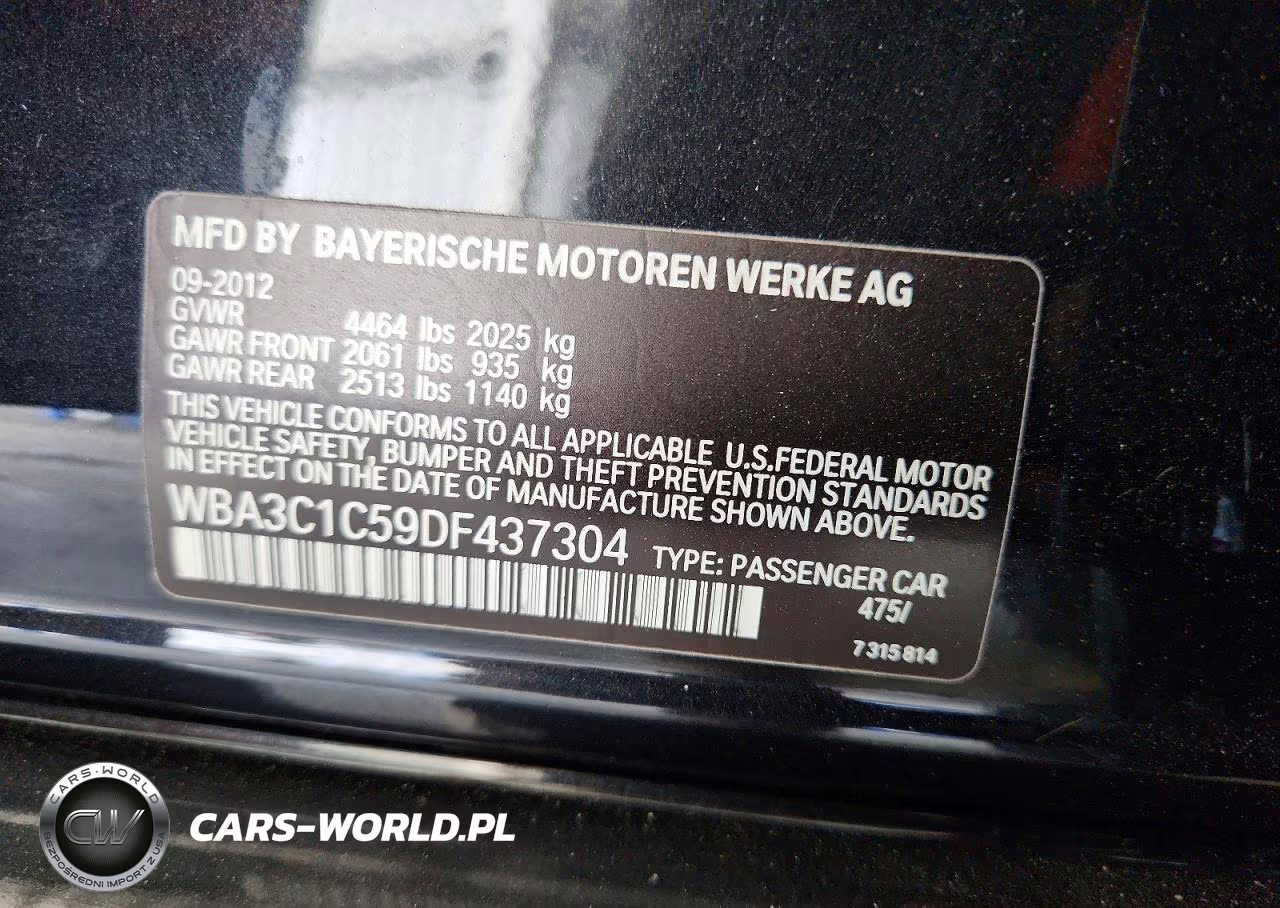 2013 BMW 328 I Sulev VIN:WBA3C1C59DF437304 - 12