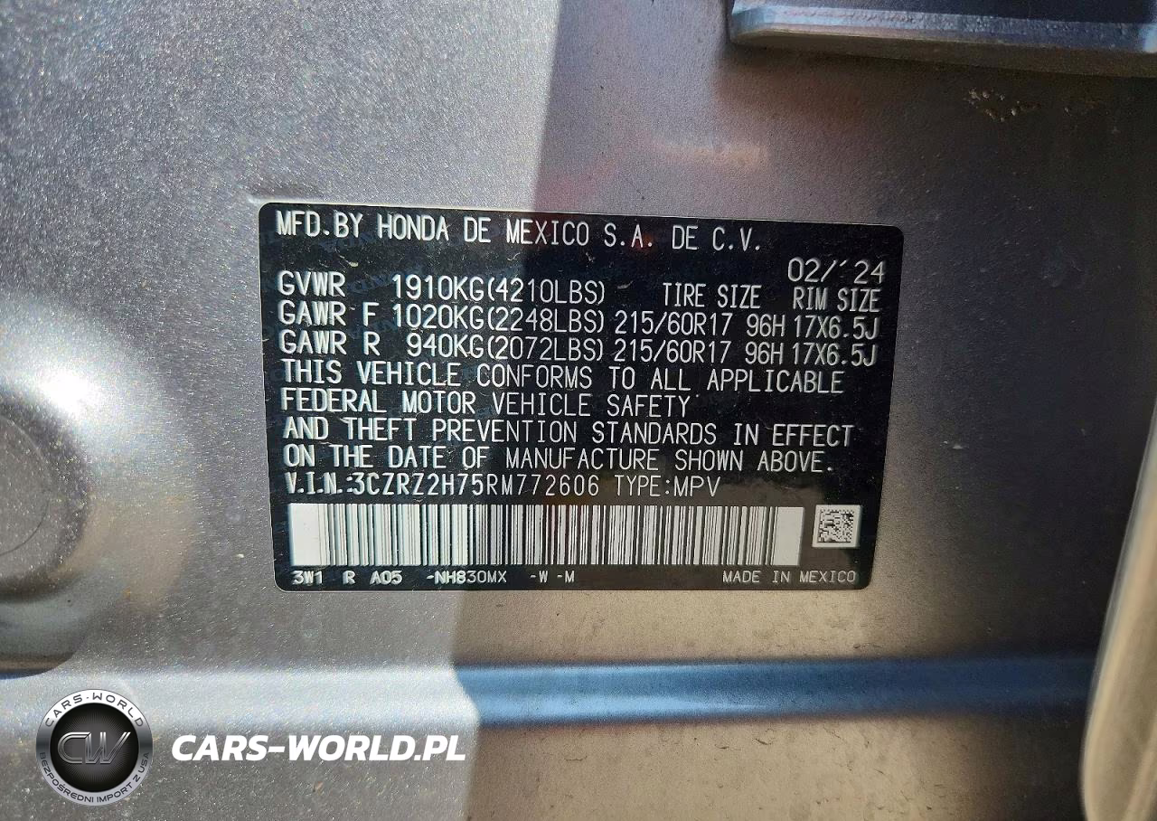 2024 Honda Hr-V Exl VIN:3CZRZ2H75RM772606 - 12