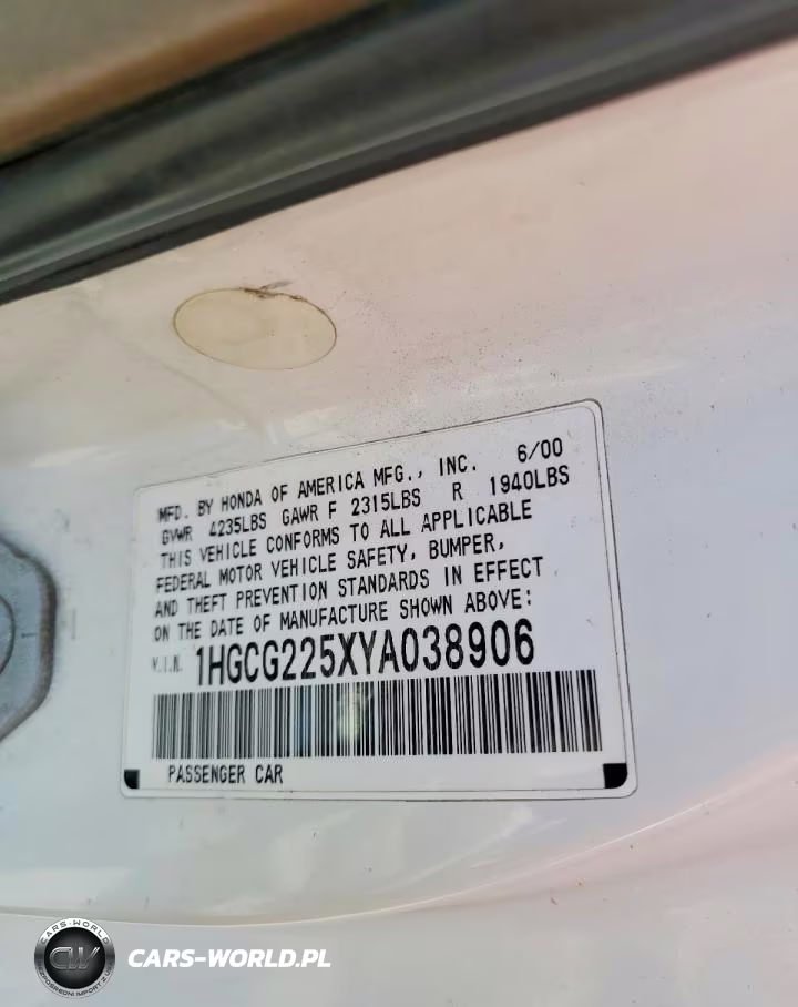 2000 Honda Accord Ex VIN:1HGCG225XYA038906 - 12