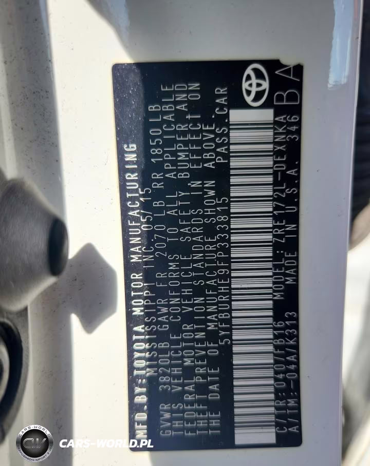 2015 Toyota Corolla Le VIN:5YFBURHE9FP333815 - 12