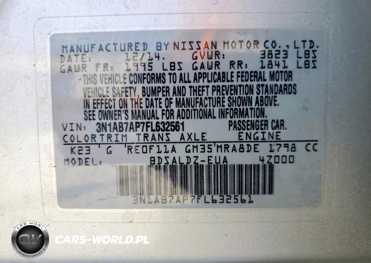 2015 Nissan Sentra Sv VIN:3N1AB7AP7FL632561 - 13