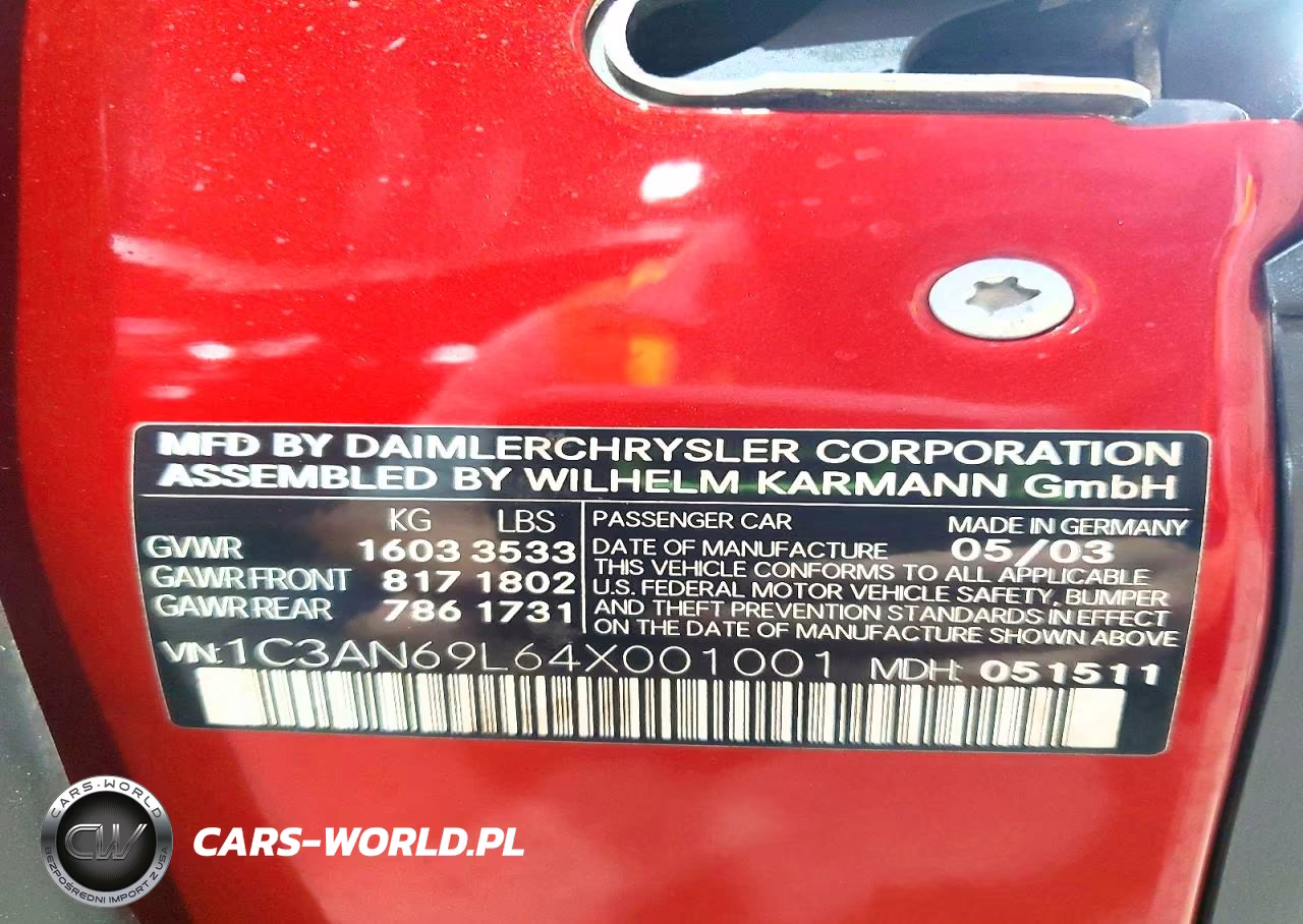 2004 Chrysler Crossfire Limited VIN:1C3AN69L64X001001 - 12