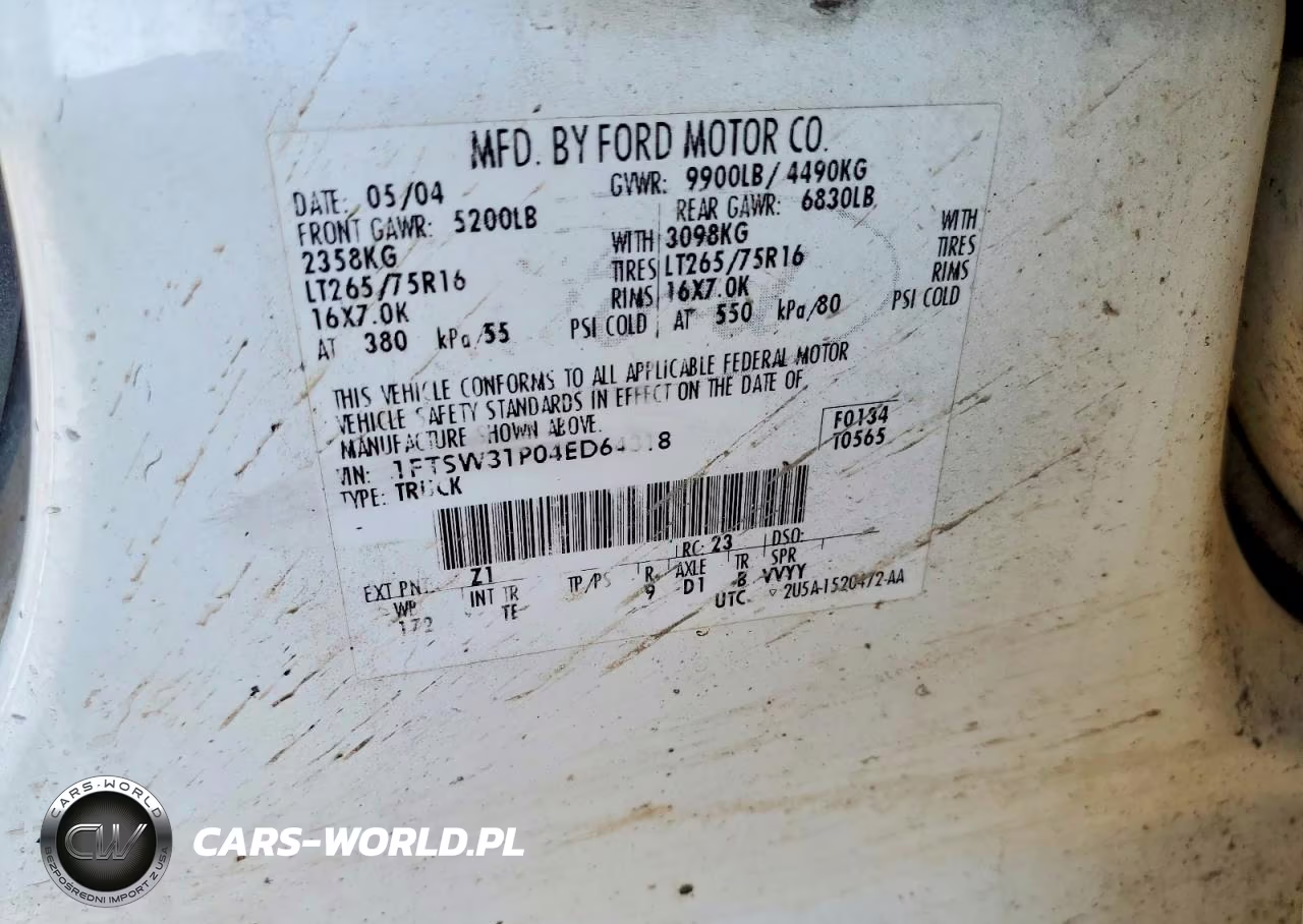 2004 Ford F350 Srw Super Duty VIN:1FTSW31P04ED64318 - 12