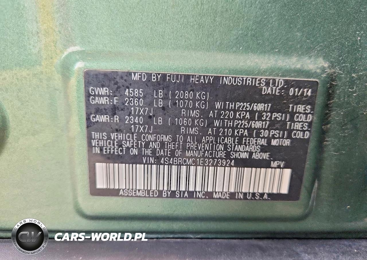 2014 Subaru Outback 2.5I Limited VIN:4S4BRCMC1E3273924 - 14