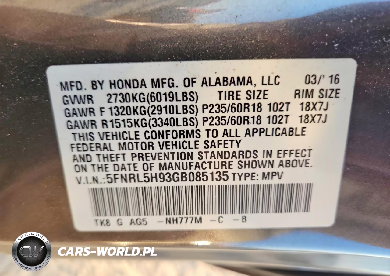 2016 Honda Odyssey Touring VIN:5FNRL5H93GB085135 - 13