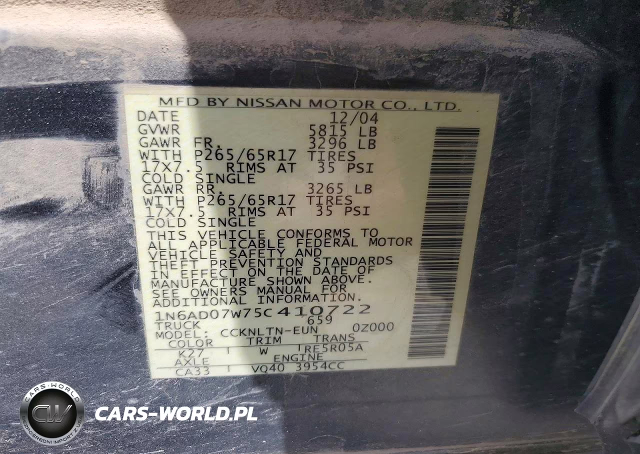 2005 Nissan Frontier Se VIN:1N6AD07W75C410722 - 12