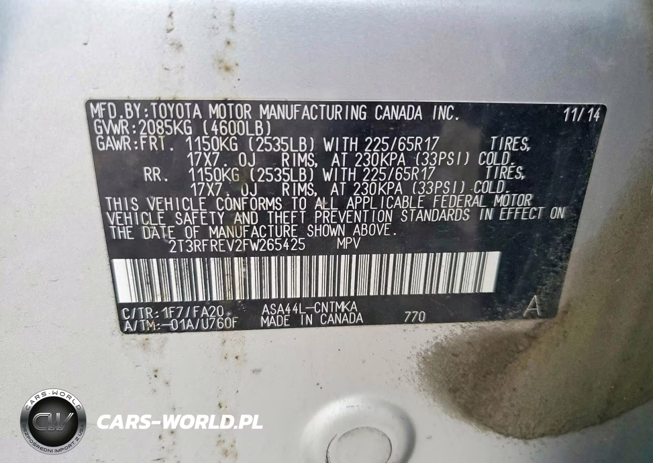2015 Toyota Rav4 Xle VIN:2T3RFREV2FW265425 - 13