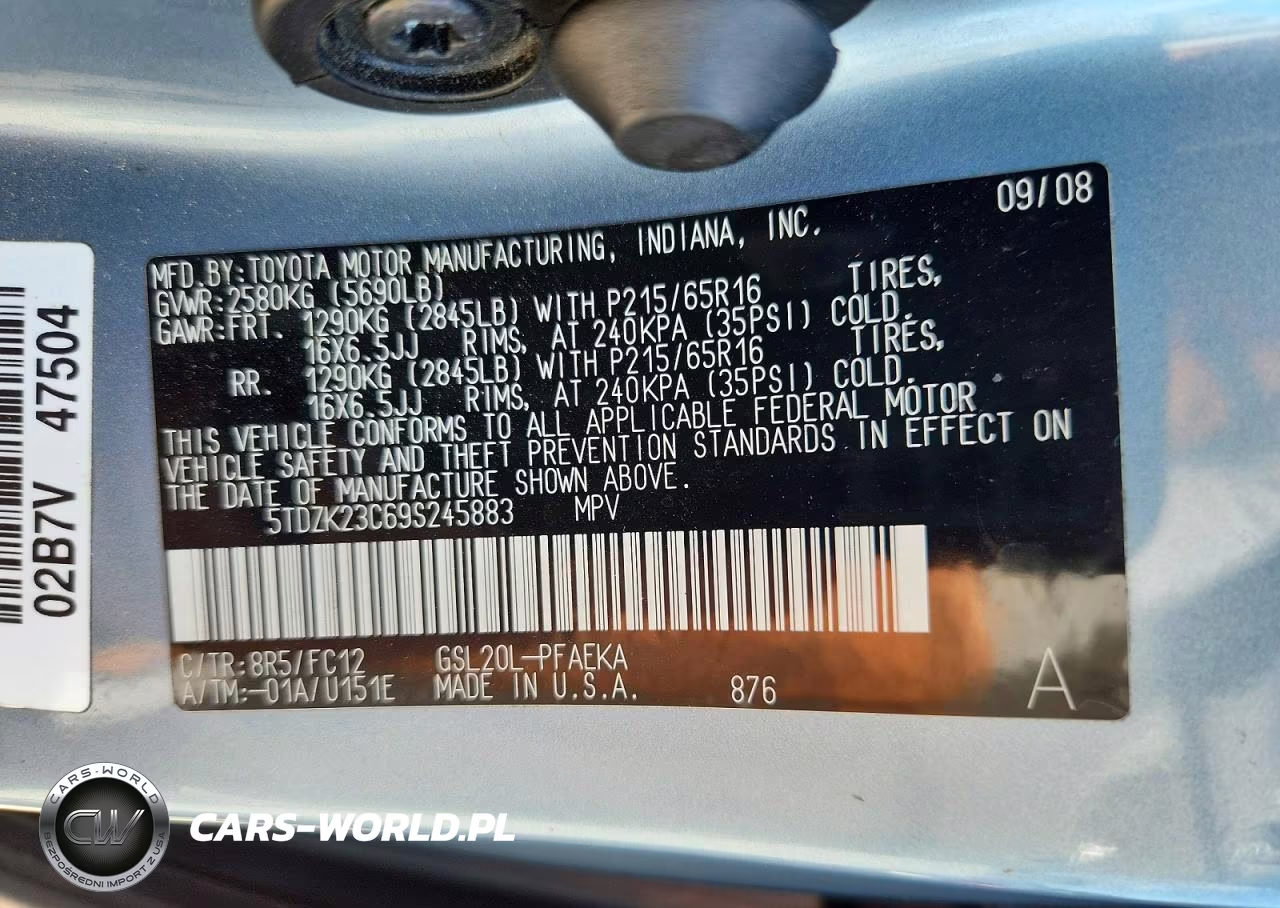 2009 Toyota Sienna Le 7-Passenger VIN:5TDZK23C69S245883 - 13