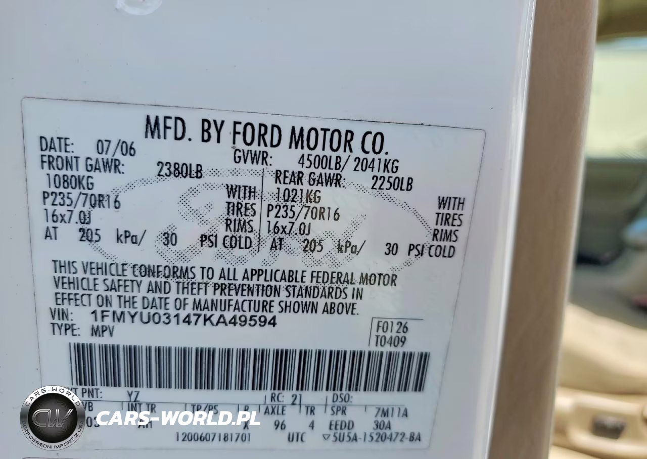 2007 Ford Escape Xlt VIN:1FMYU03147KA49594 - 12