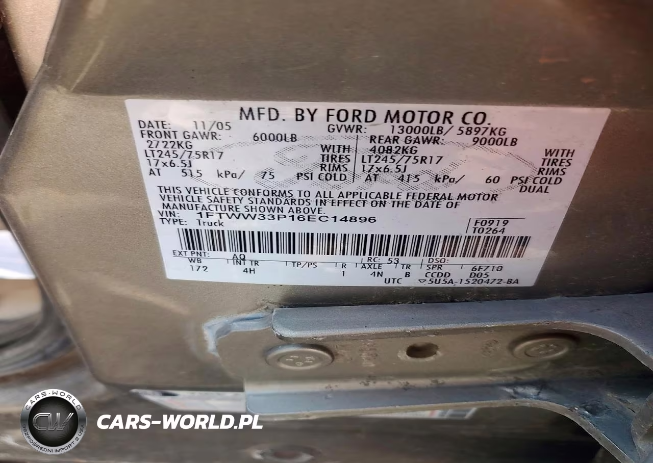 2006 Ford F350 Super Duty VIN:1FTWW33P16EC14896 - 13