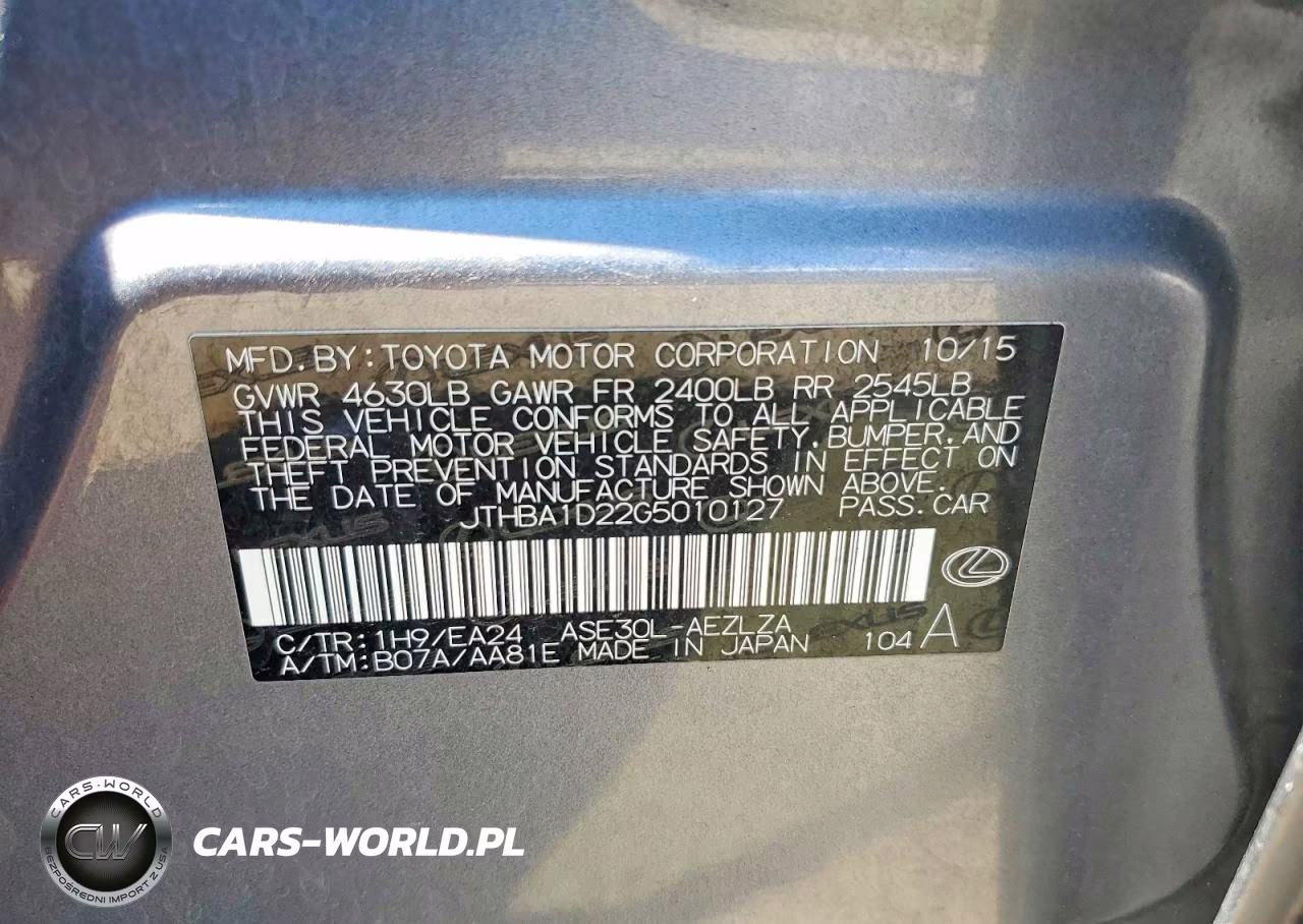 2016 Lexus Is 200T VIN:JTHBA1D22G5010127 - 12