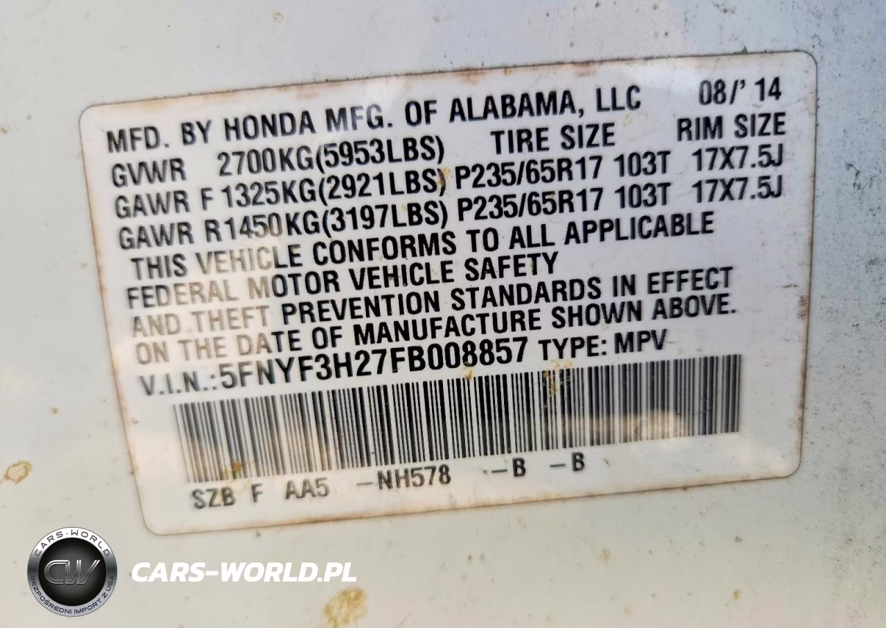 2015 Honda Pilot Lx VIN:5FNYF3H27FB008857 - 14