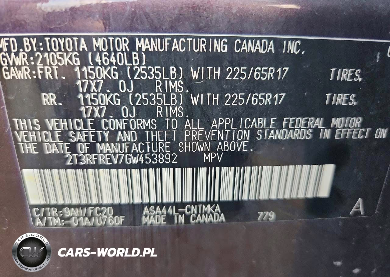 2016 Toyota Rav4 Xle VIN:2T3RFREV7GW453892 - 12