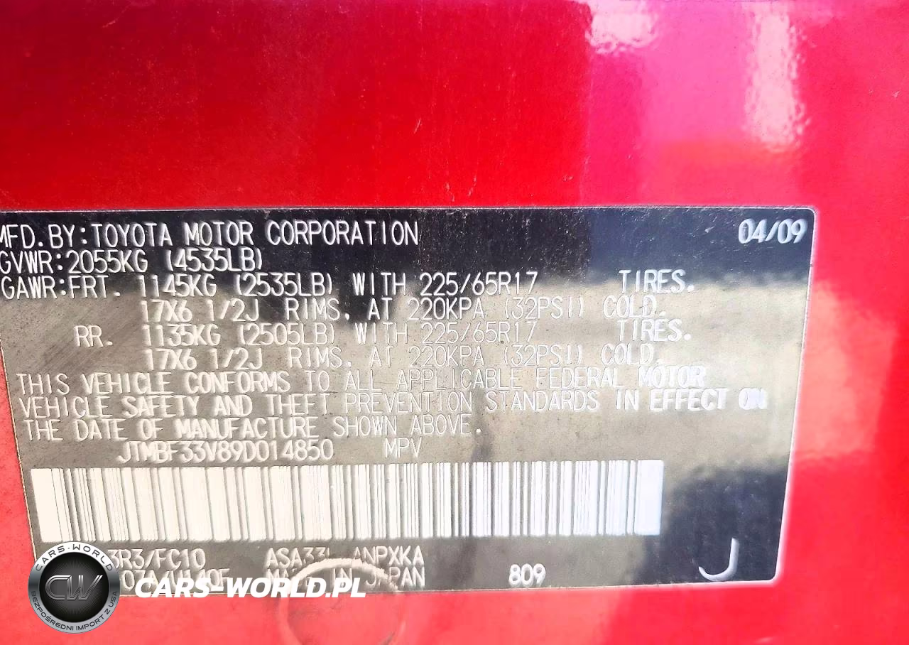 2009 Toyota Rav4 Base VIN:JTMBF33V89D014850 - 13