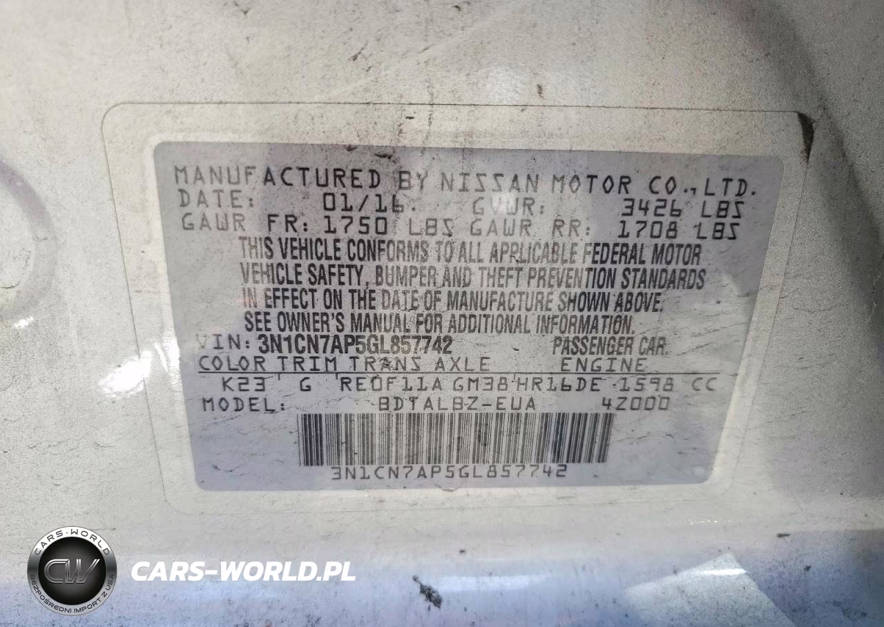 2016 Nissan Versa 1.6 Sv VIN:3N1CN7AP5GL857742 - 12