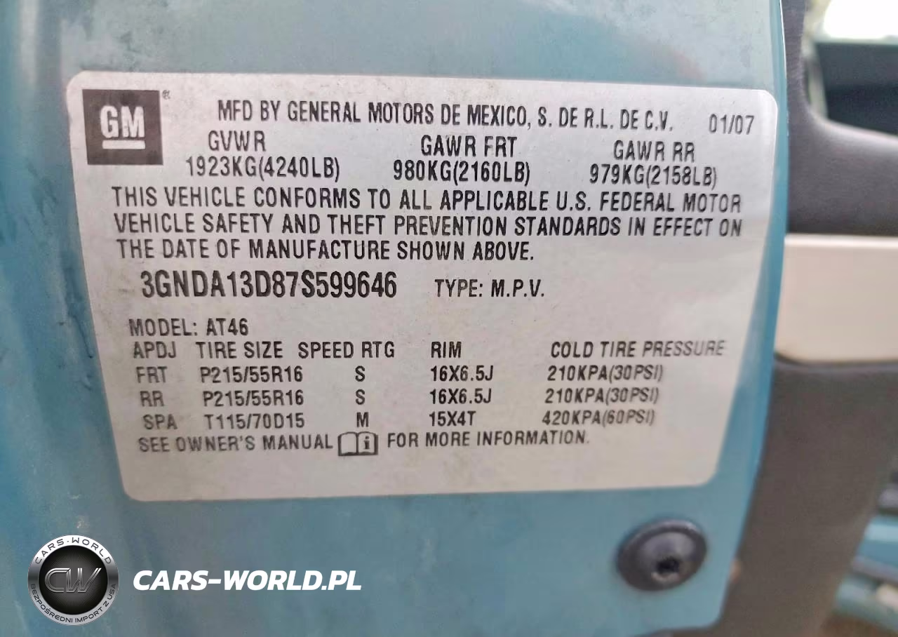 2007 Chevrolet Hhr Ls VIN:3GNDA13D87S599646 - 13