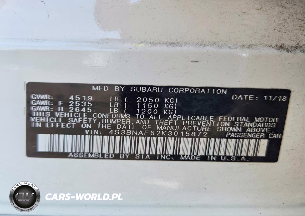 2019 Subaru Legacy 2.5I Premium VIN:4S3BNAF62K3015872 - 12