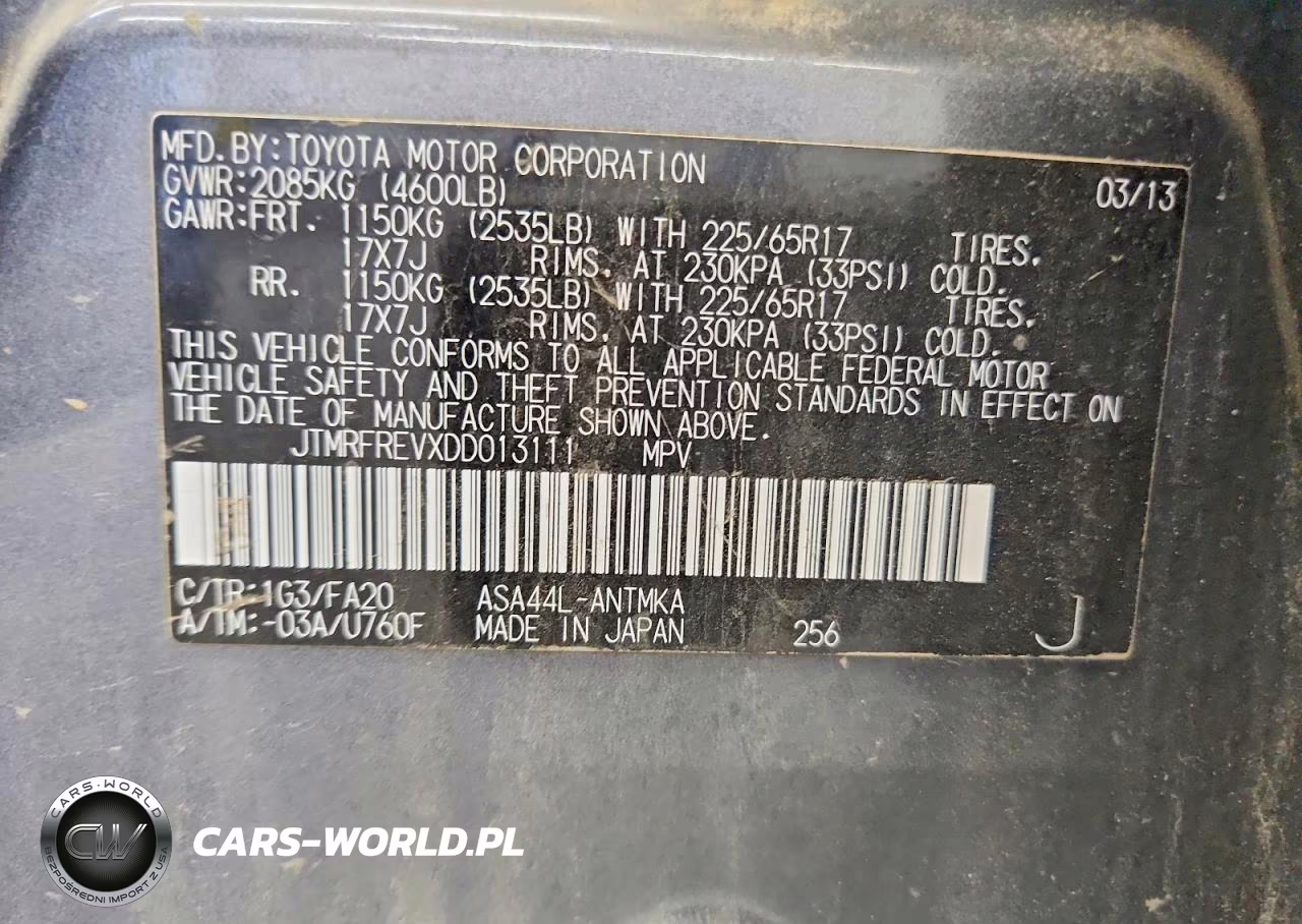 2013 Toyota Rav4 Xle VIN:JTMRFREVXDD013111 - 13