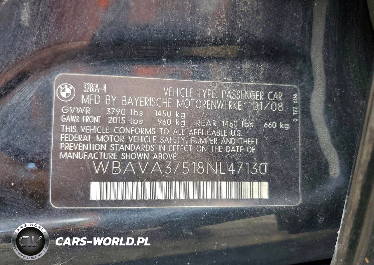 2008 BMW 328 I VIN:WBAVA37518NL47130 - 12