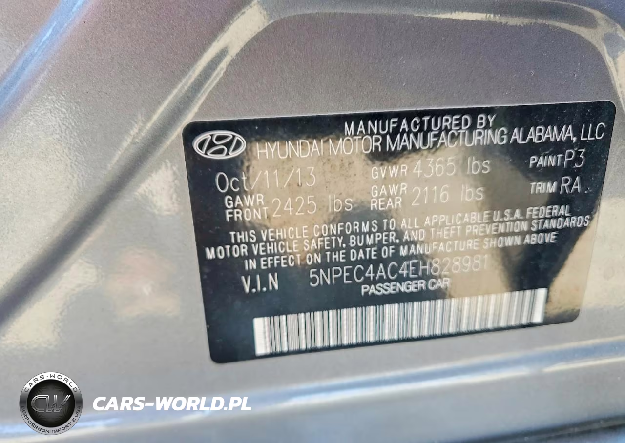 2014 Hyundai Sonata Se VIN:5NPEC4AC4EH828981 - 12