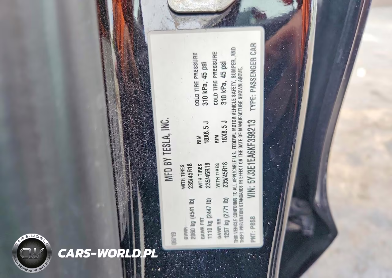 2019 Tesla Model 3 VIN:5YJ3E1EA6KF398213 - 12