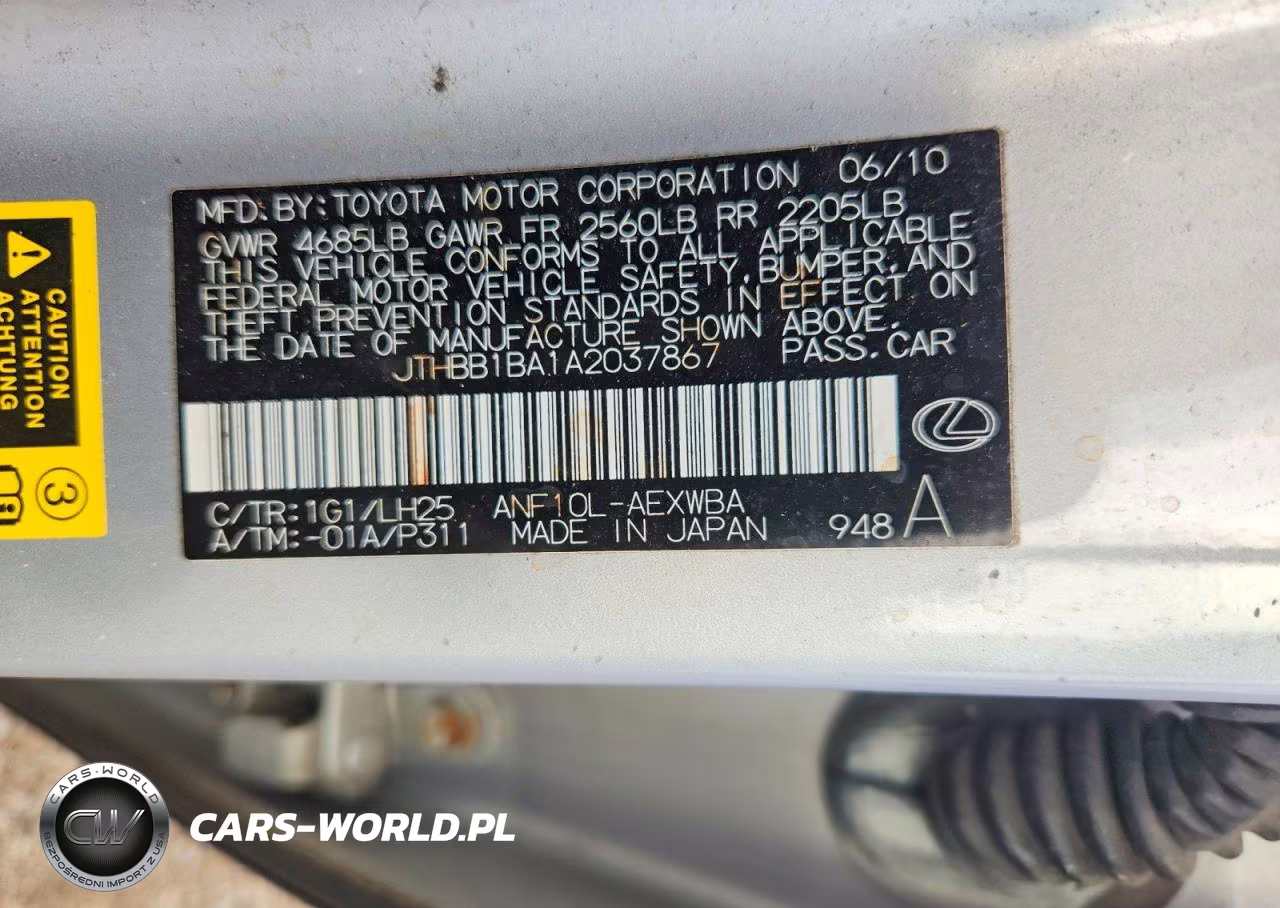 2010 Lexus Hs 250H VIN:JTHBB1BA1A2037867 - 12