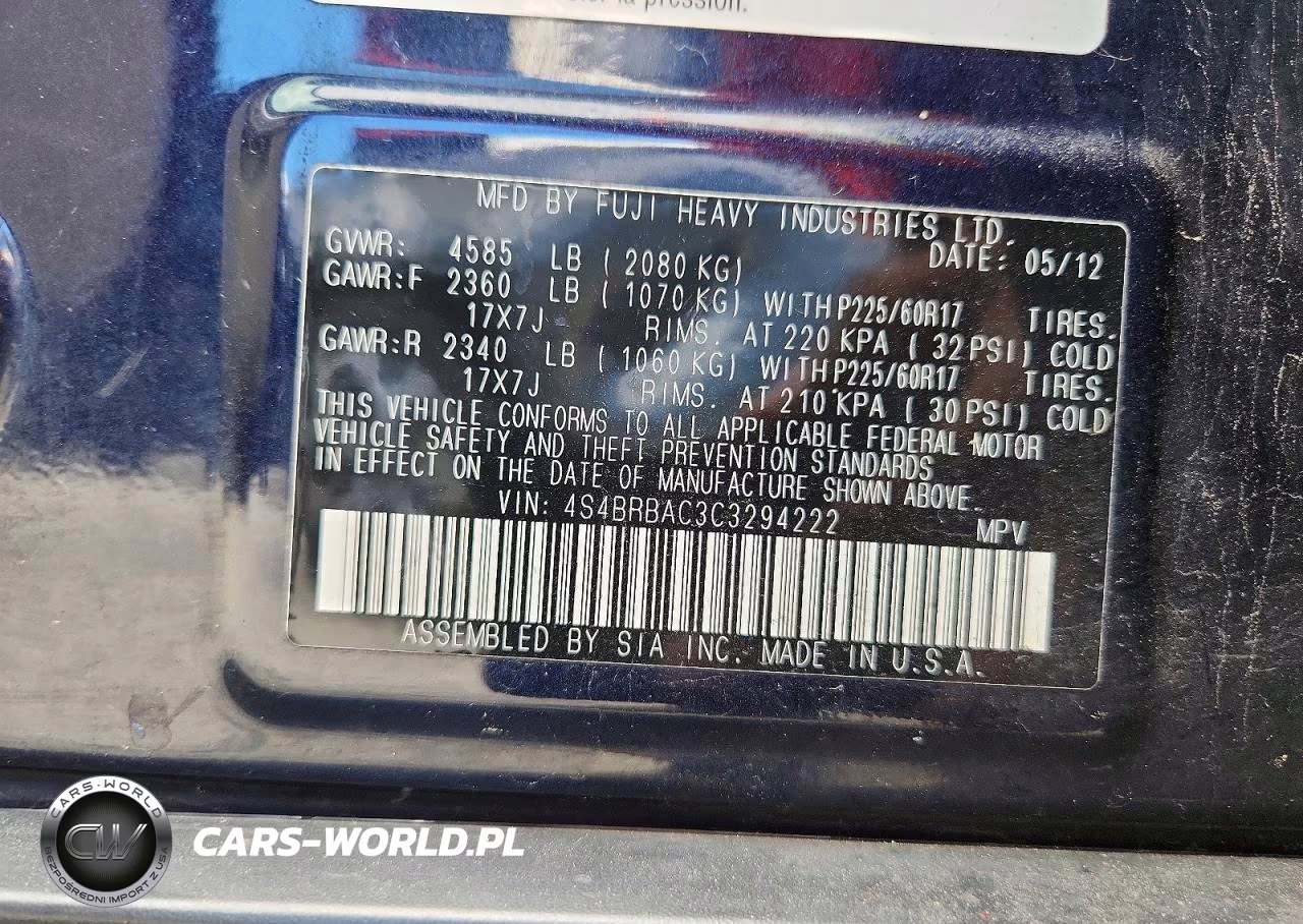 2012 Subaru Outback 2.5I VIN:4S4BRBAC3C3294222 - 14