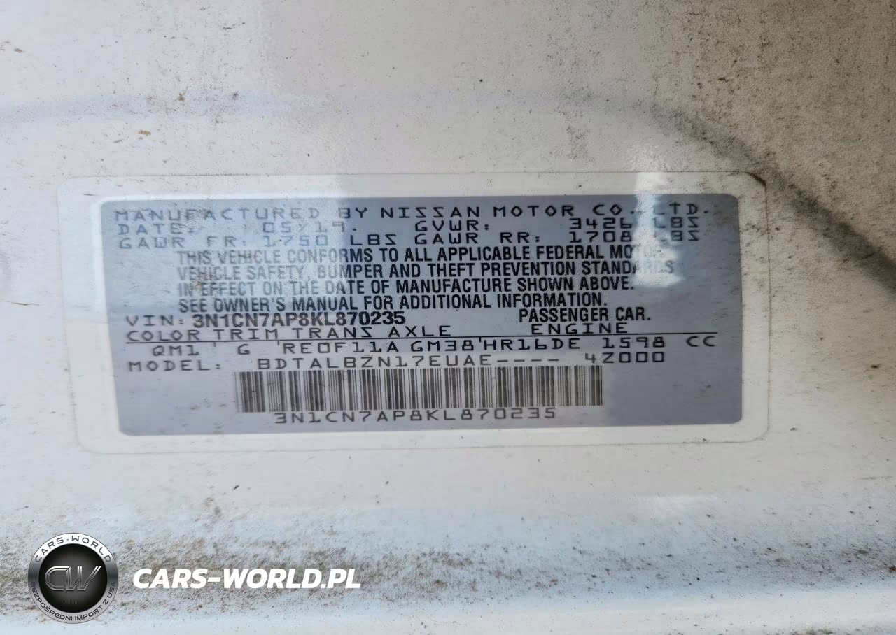 2019 Nissan Versa Sv VIN:3N1CN7AP8KL870235 - 12