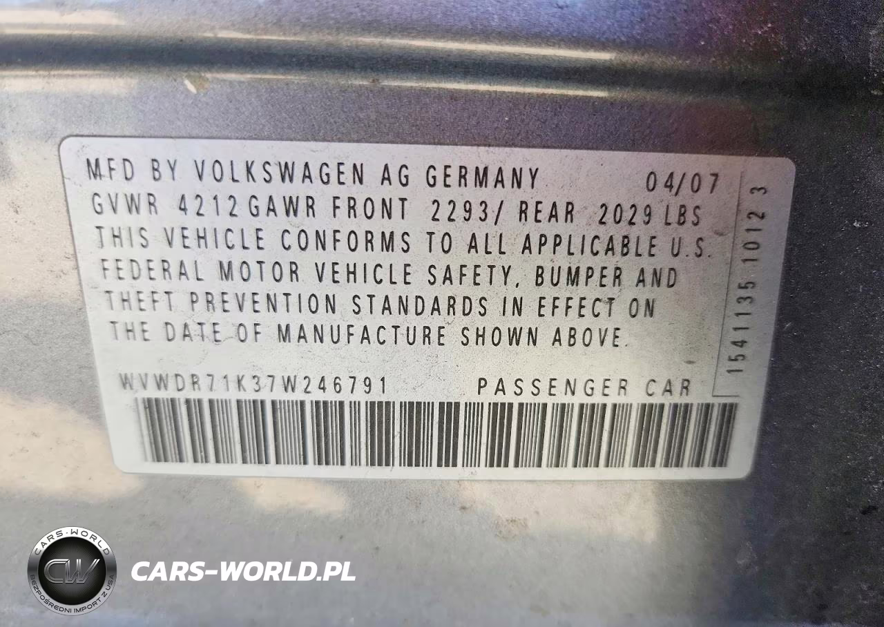 2007 Volkswagen Rabbit VIN:WVWDR71K37W246791 - 12