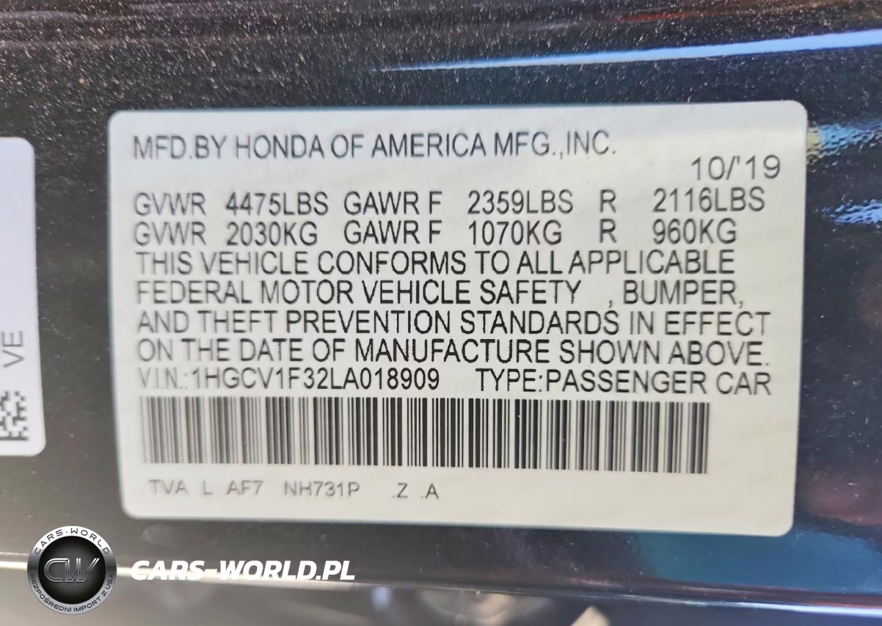 2020 Honda Accord Sport VIN:1HGCV1F32LA018909 - 12