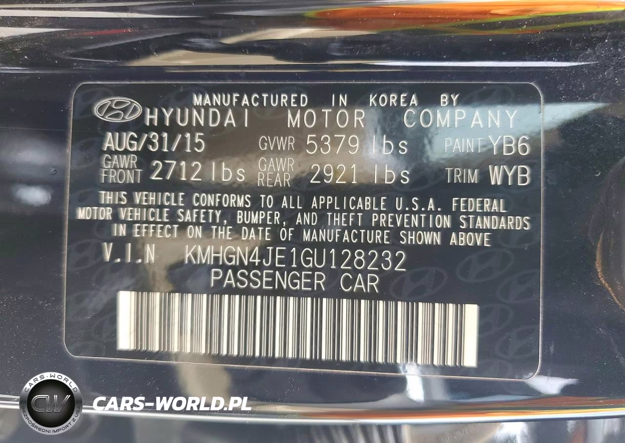 2016 Hyundai Genesis 3.8L VIN:KMHGN4JE1GU128232 - 12