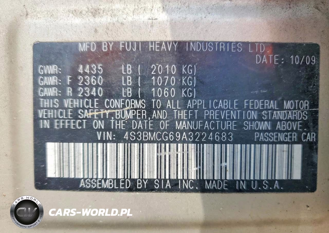 2010 Subaru Legacy 2.5I Premium VIN:4S3BMCG69A3224683 - 12
