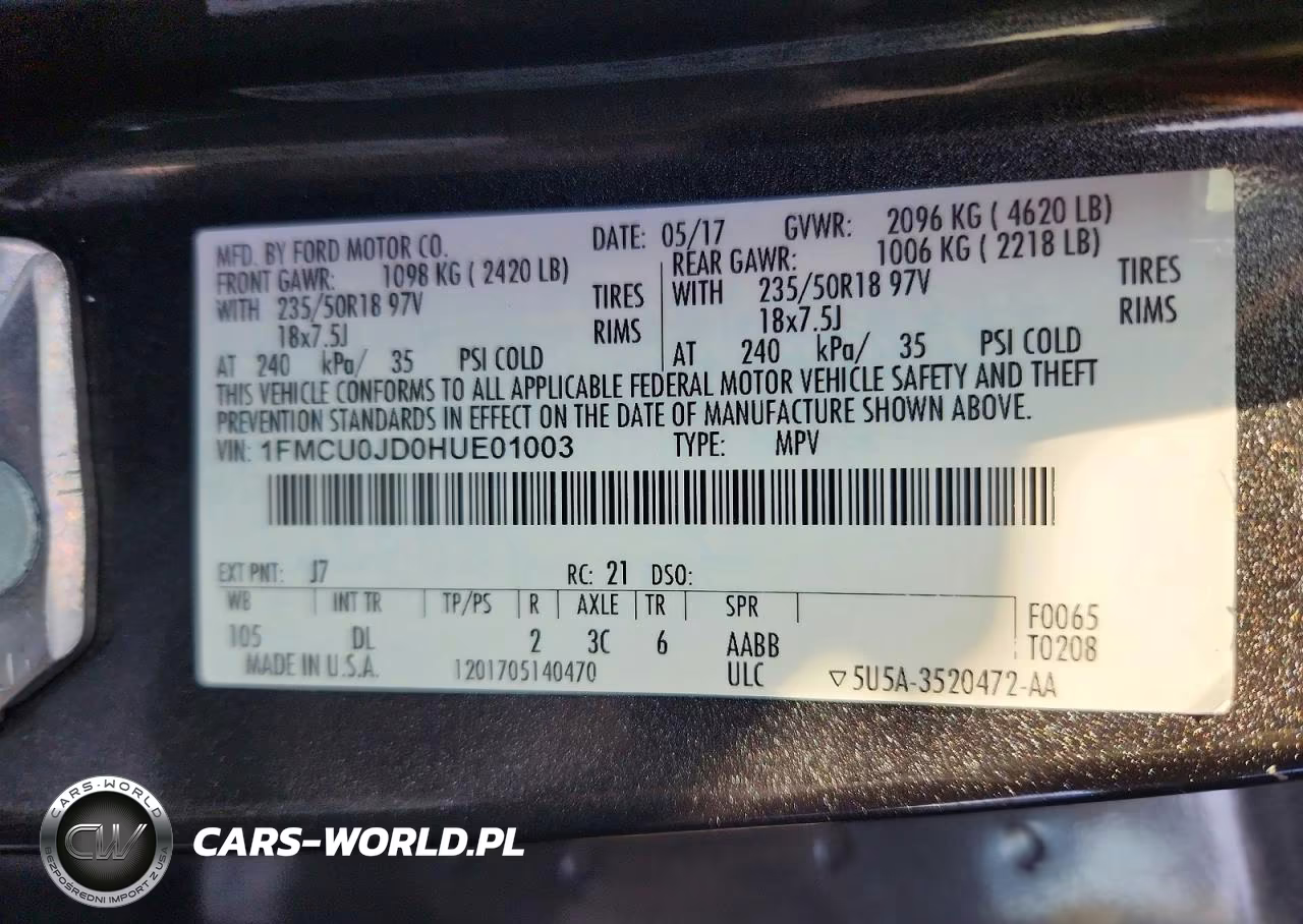 2017 Ford Escape Titanium VIN:1FMCU0JD0HUE01003 - 13