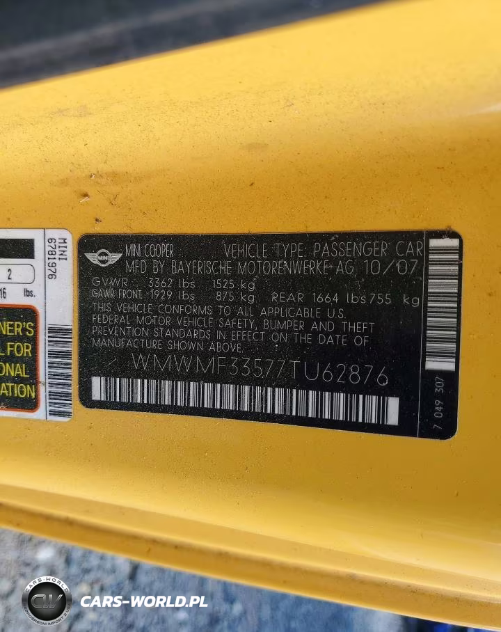 2007 Mini Cooper VIN:WMWMF33577TU62876 - 13