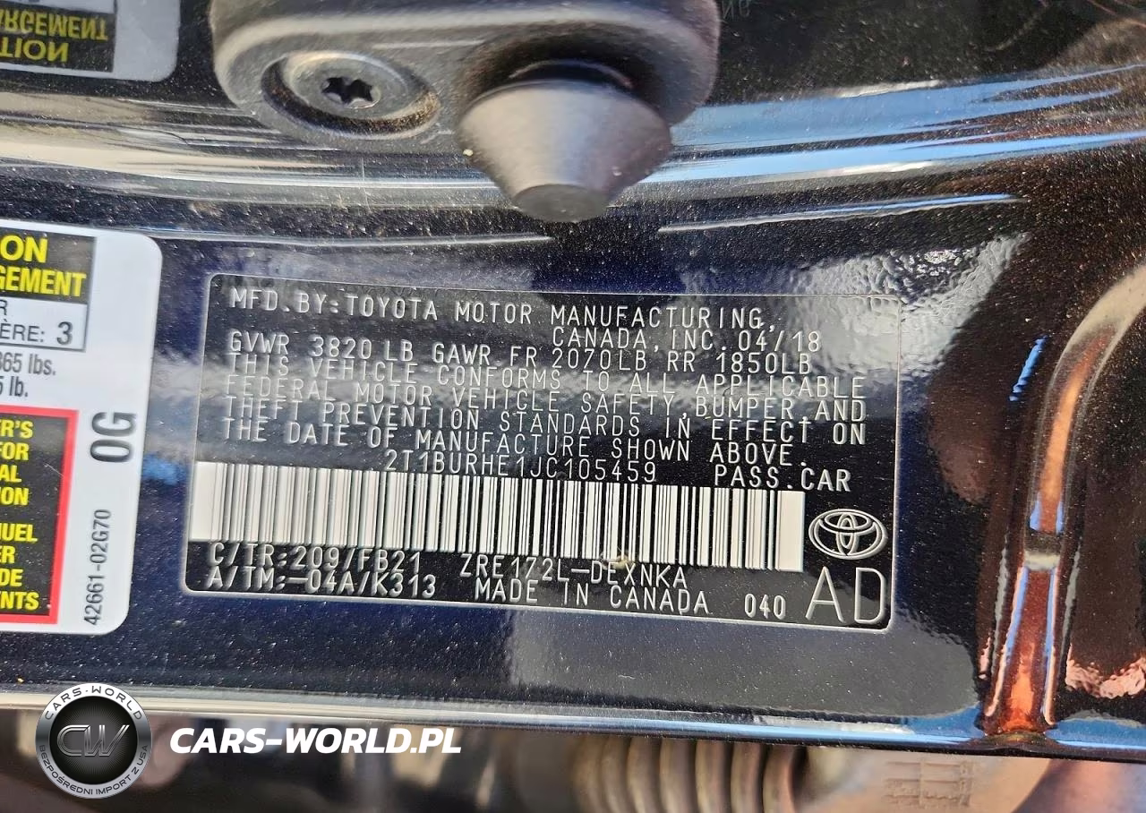 2018 Toyota Corolla Le VIN:2T1BURHE1JC105459 - 12