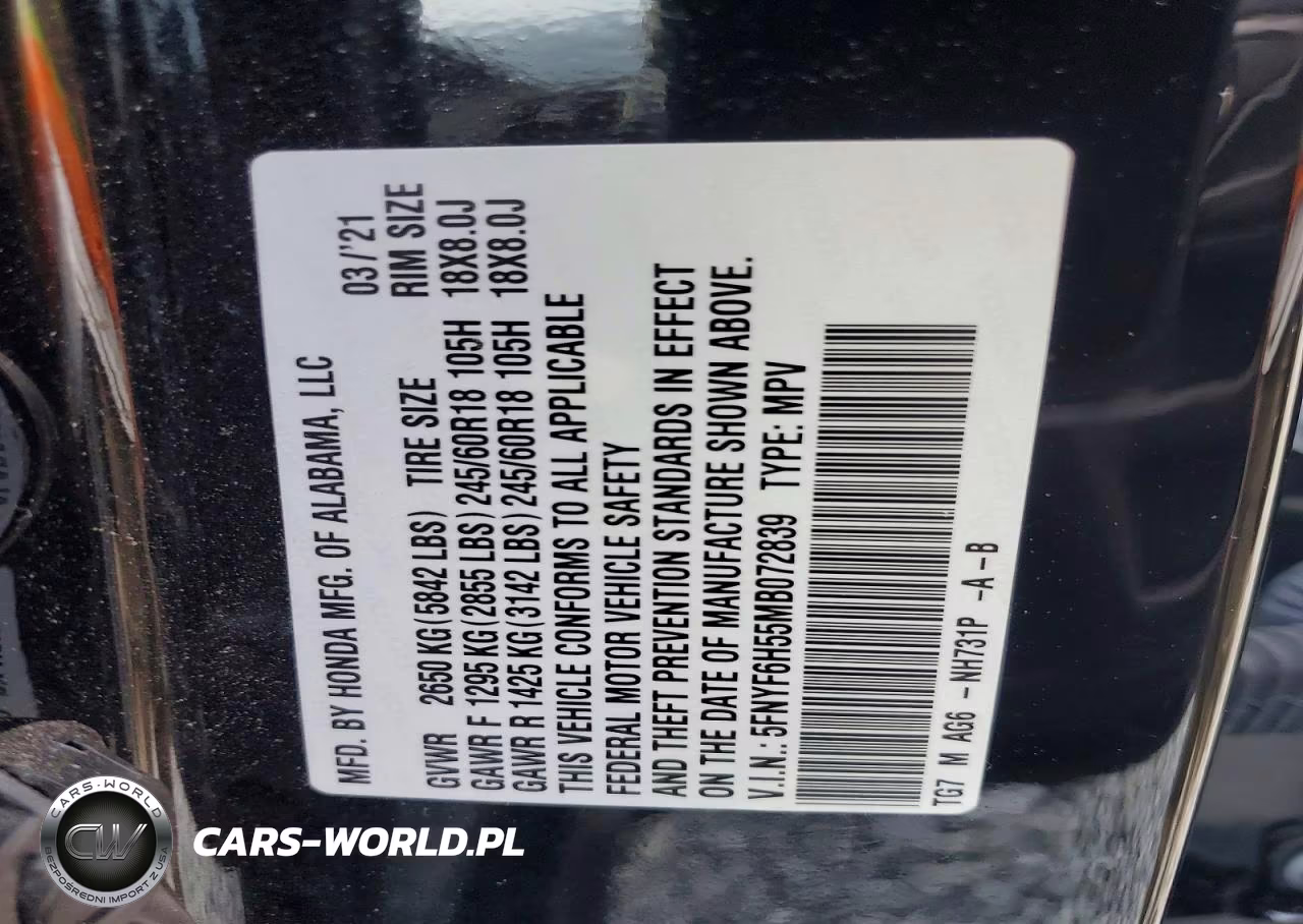 2021 Honda Pilot Exl VIN:5FNYF6H55MB072839 - 13