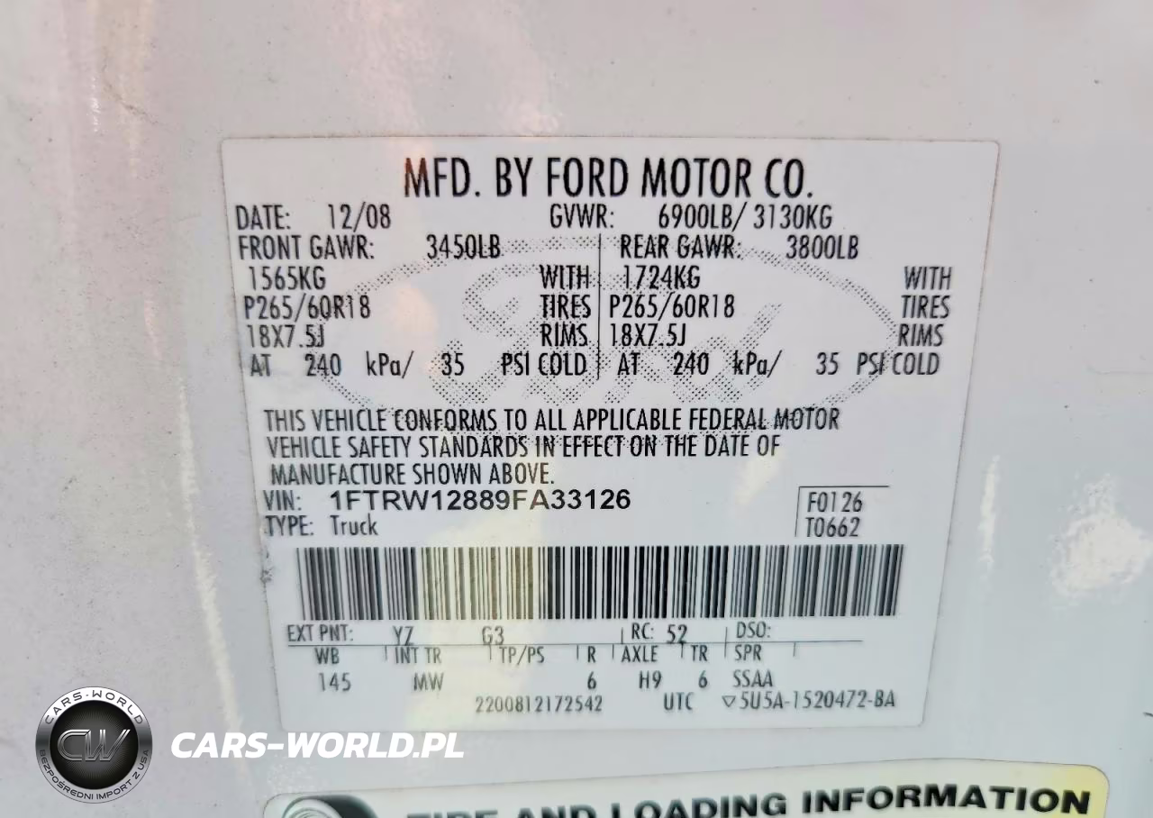 2009 Ford F150 Supercrew VIN:1FTRW12889FA33126 - 12