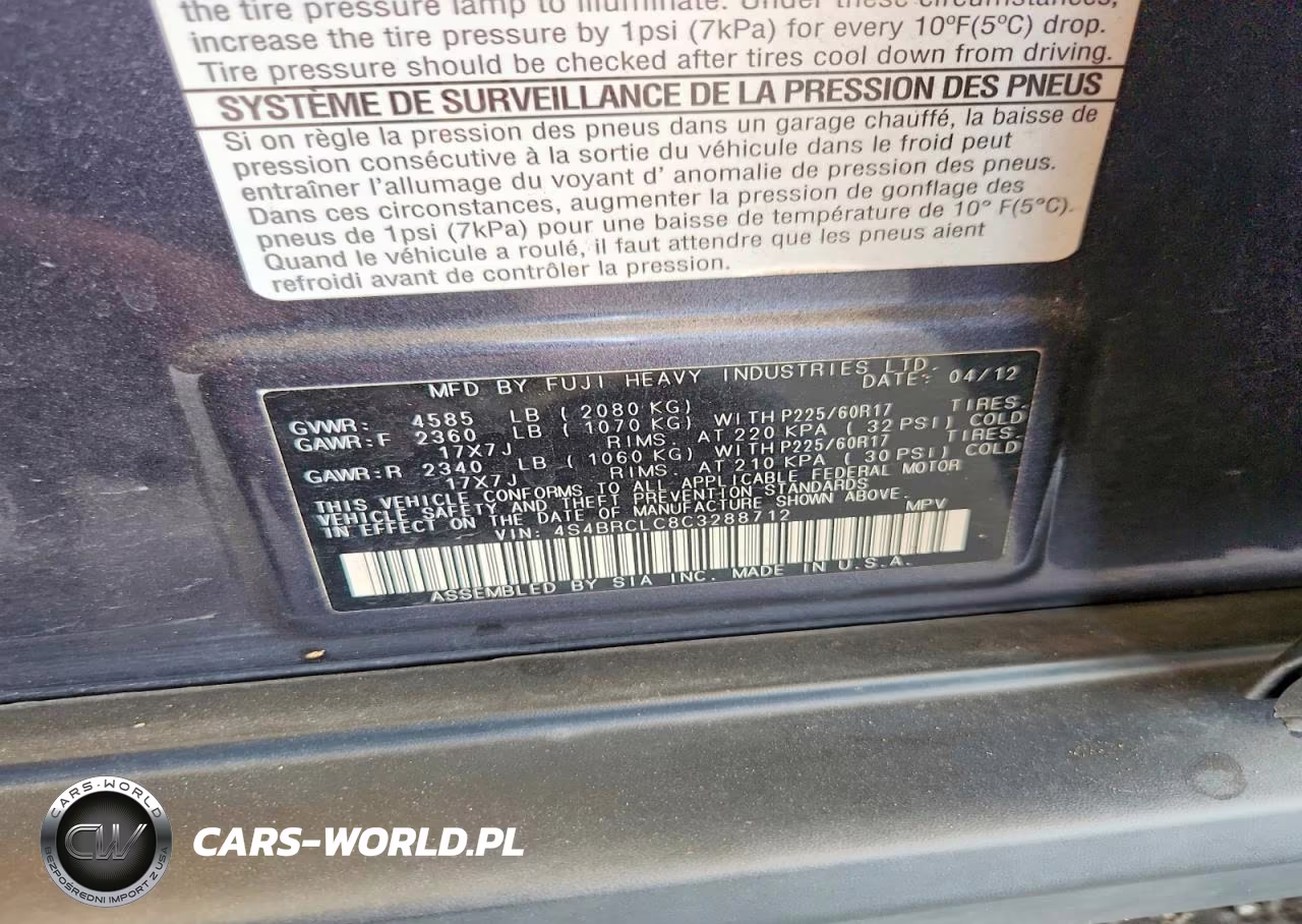 2012 Subaru Outback 2.5I Limited VIN:4S4BRCLC8C3288712 - 12