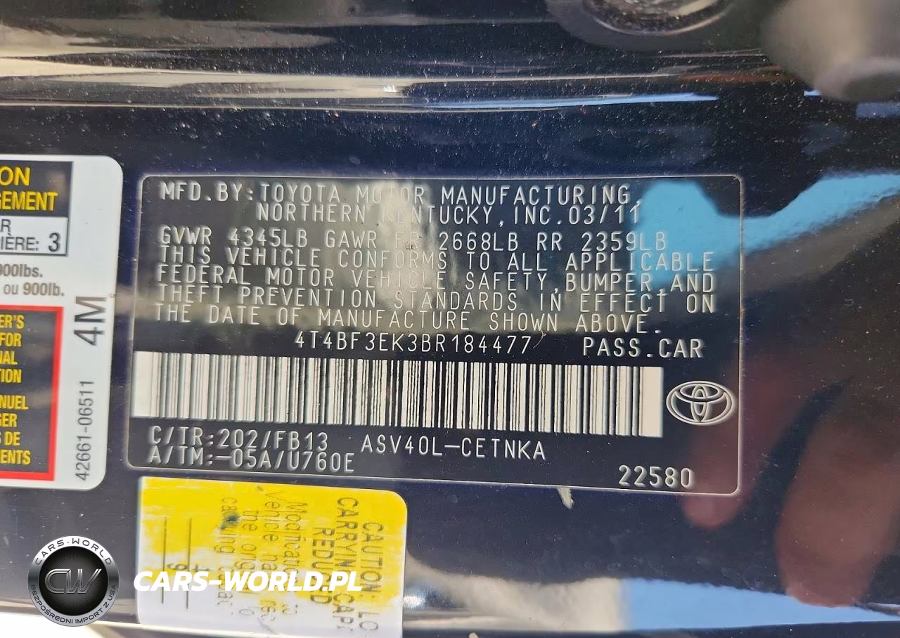 2011 Toyota Camry Le VIN:4T4BF3EK3BR184477 - 12