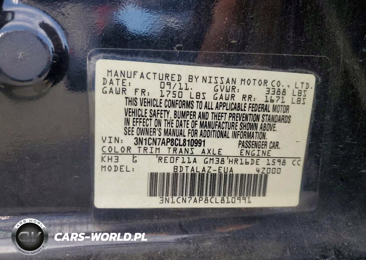 2012 Nissan Versa 1.6 S VIN:3N1CN7AP8CL810991 - 12