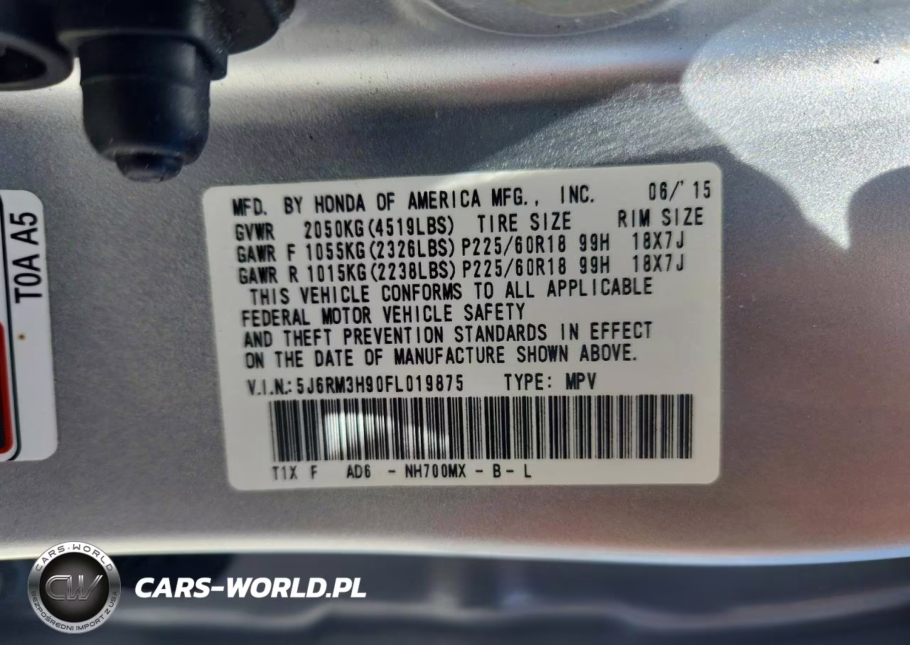 2015 Honda Cr-V Touring VIN:5J6RM3H90FL019875 - 13
