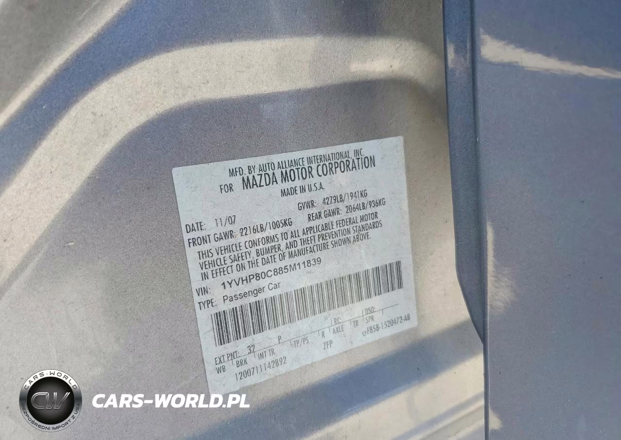 2008 Mazda 6 I VIN:1YVHP80C885M11839 - 12