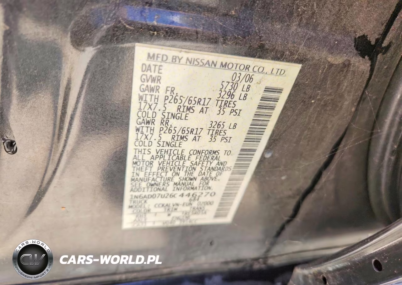 2006 Nissan Frontier Se VIN:1N6AD07U26C446270 - 12