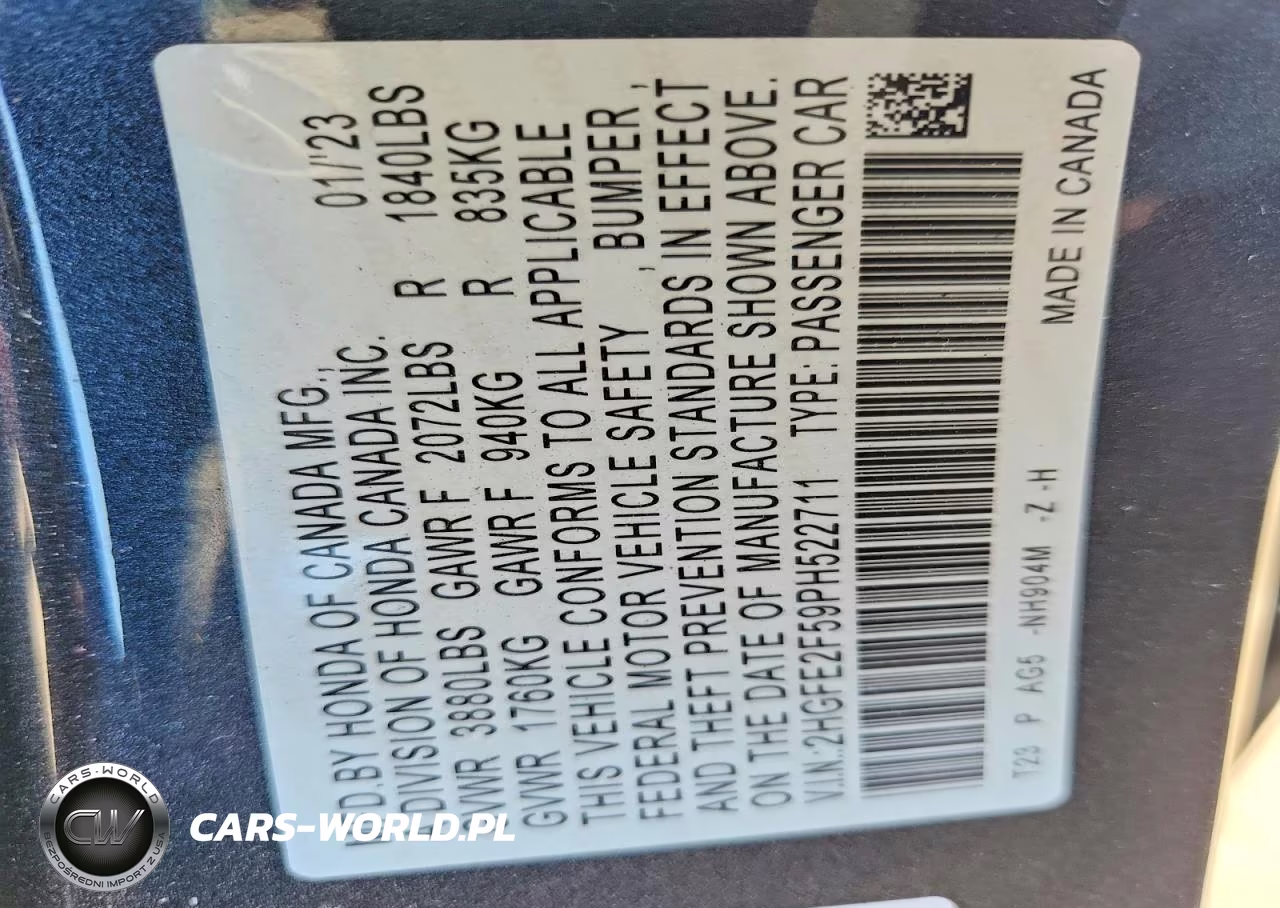 2023 Honda Civic Sport VIN:2HGFE2F59PH522711 - 12